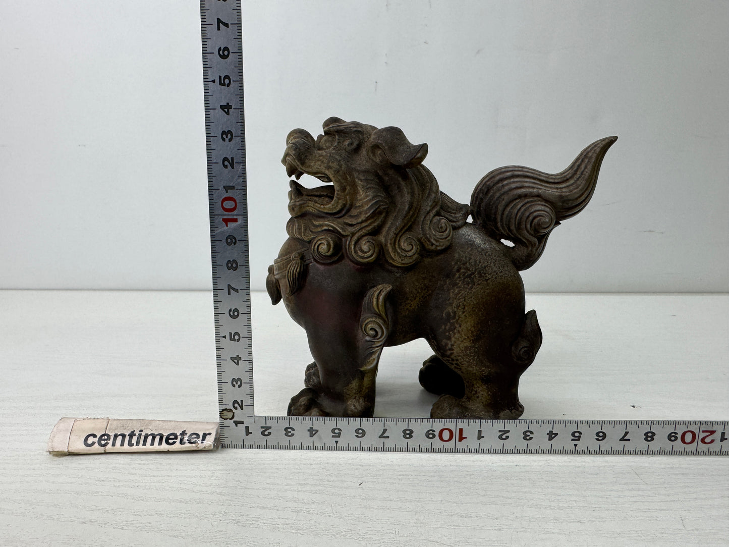 Y9873 OKIMONO Bizen-ware Lion figure figurine signed　 Japan antique interior