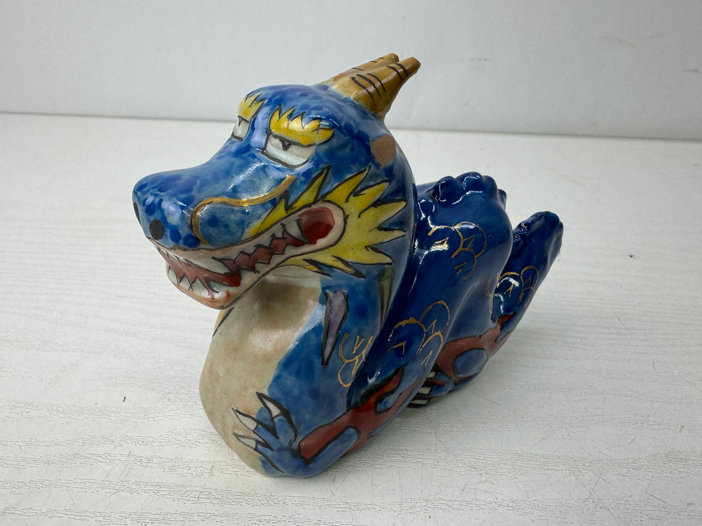 Y9874 OKIMONO Seto-ware Dragon figure figurine signed colored Japan antique