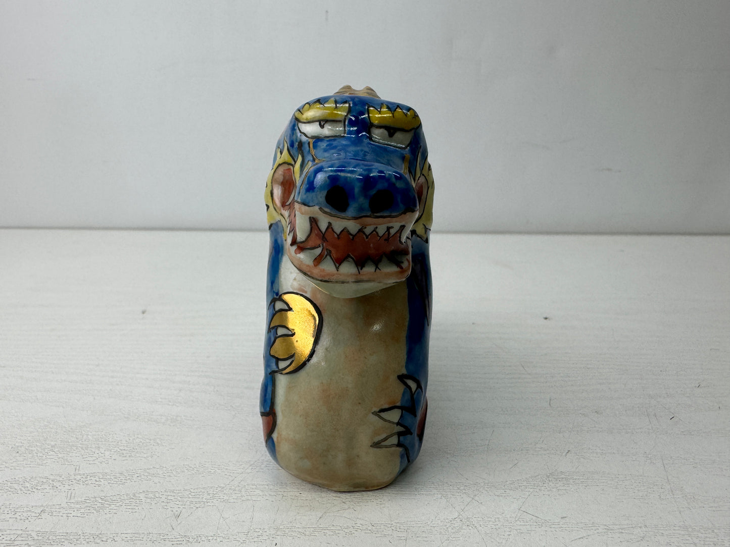 Y9874 OKIMONO Seto-ware Dragon figure figurine signed colored Japan antique