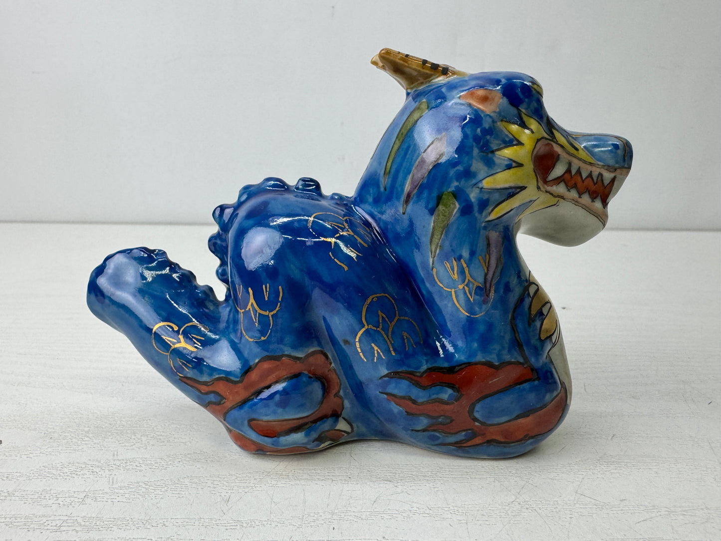 Y9874 OKIMONO Seto-ware Dragon figure figurine signed colored Japan antique