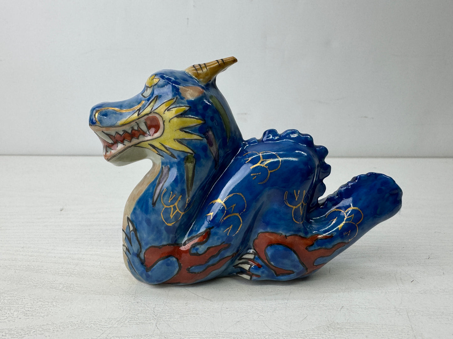 Y9874 OKIMONO Seto-ware Dragon figure figurine signed colored Japan antique