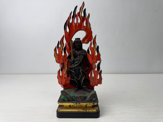 Y9876 STATUE wood carving Fudo Myoo Acala Buddha figure Japan antique Buddhism