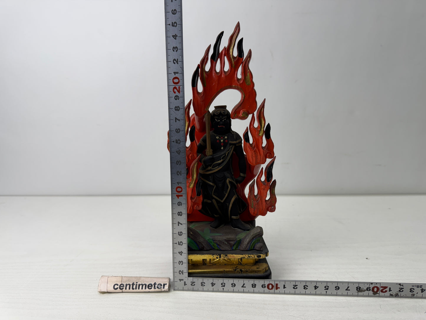 Y9876 STATUE wood carving Fudo Myoo Acala Buddha figure Japan antique Buddhism