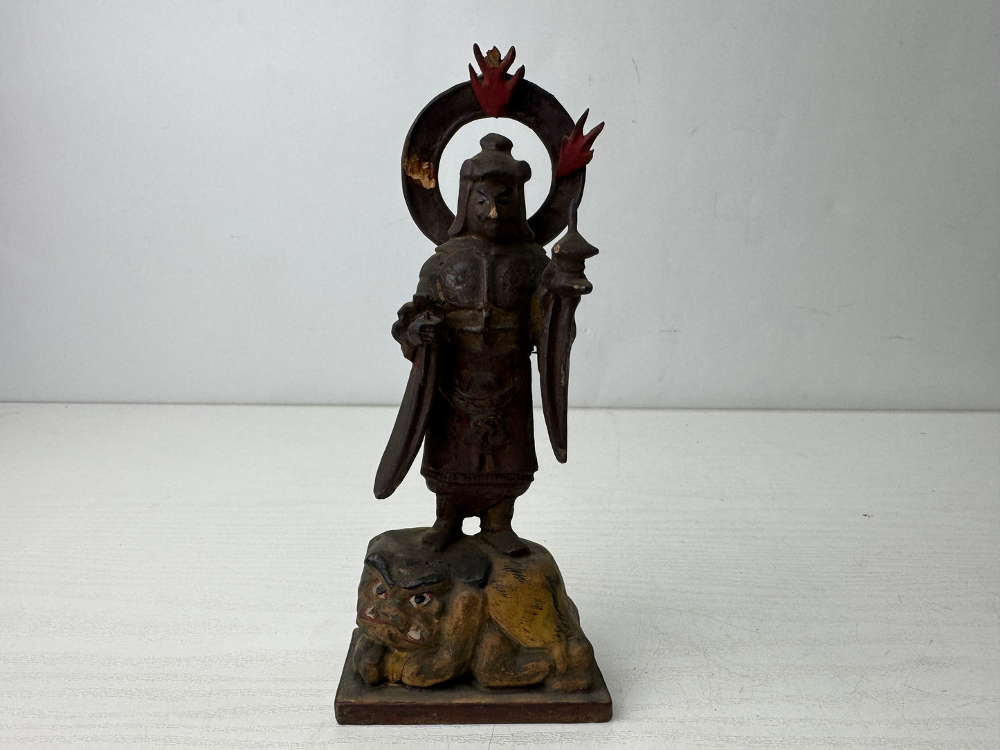 Y9878 STATUE wood carving Monju Manjusri Bodhisattva figurine Japan antique
