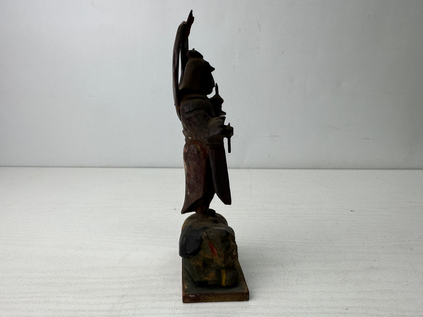 Y9878 STATUE wood carving Monju Manjusri Bodhisattva figurine Japan antique