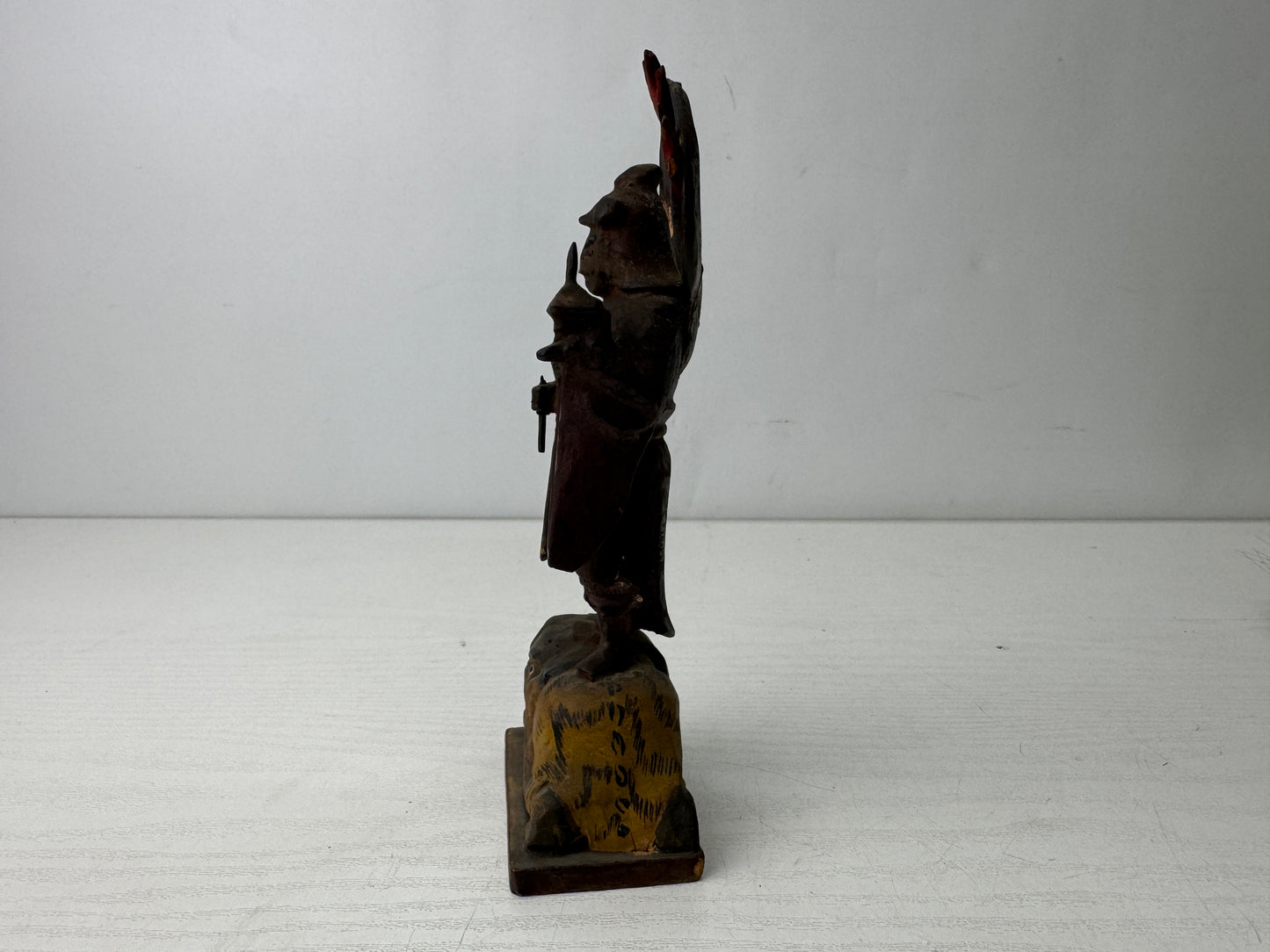Y9878 STATUE wood carving Monju Manjusri Bodhisattva figurine Japan antique