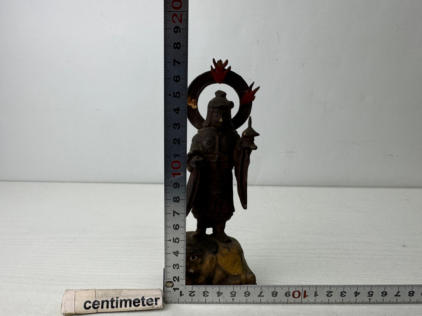 Y9878 STATUE wood carving Monju Manjusri Bodhisattva figurine Japan antique