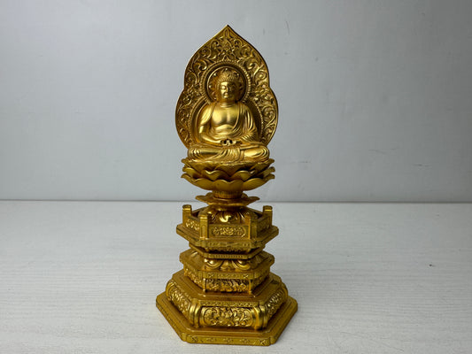 Y9879 STATUE seated Shaka Nyorai Buddha figurine signed Japan antique Buddhism