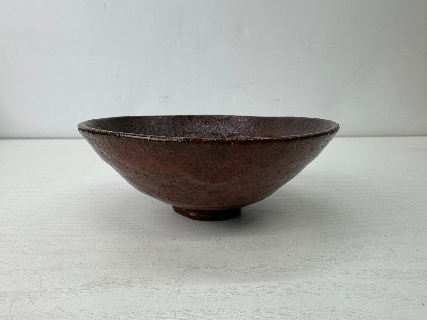 Y9883 CHAWAN Raku-ware flat bowl signed box Japan antique tea ceremony pottery