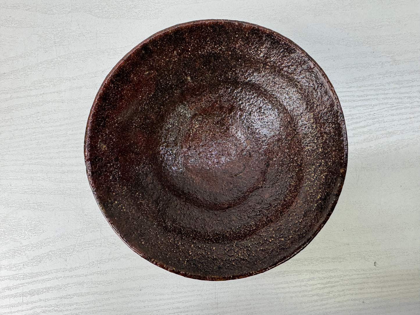 Y9883 CHAWAN Raku-ware flat bowl signed box Japan antique tea ceremony pottery