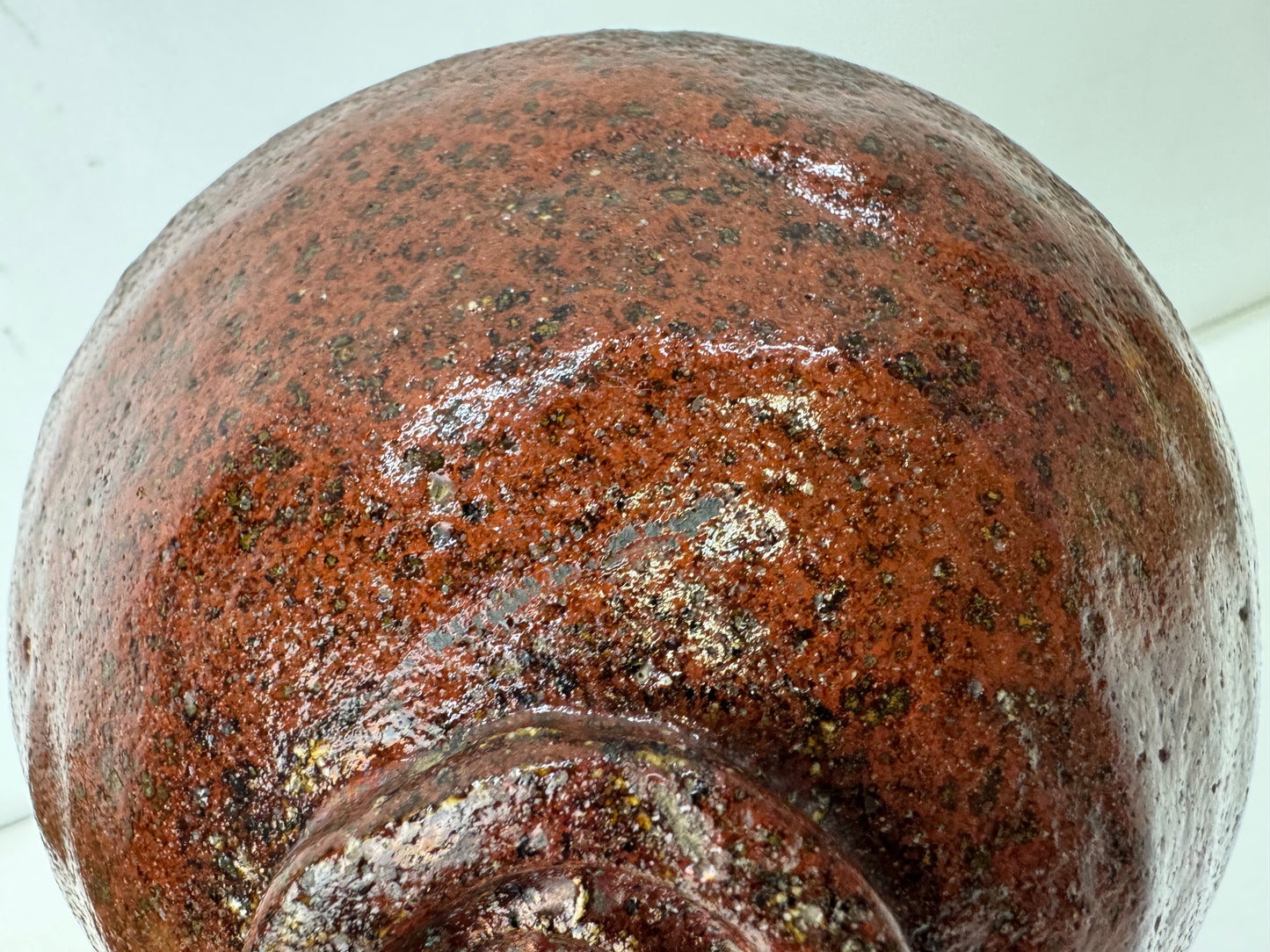 Y9883 CHAWAN Raku-ware flat bowl signed box Japan antique tea ceremony pottery