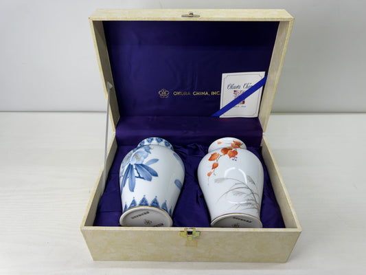 Y9894 FLOWER VASE Okura China signed box Japan antique ikebana floral decor