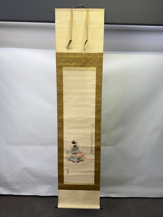Y9896 KAKEJIKU Hanging scroll Samurai bushi warrior signed Japan antique decor