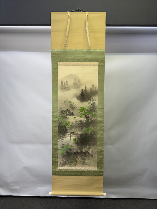 Y9897 KAKEJIKU Hanging scroll Landscape painting signed Japan antique decor