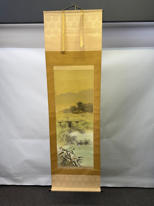 Y9899 KAKEJIKU Hanging scroll colored Landscape signed box Japan antique decor