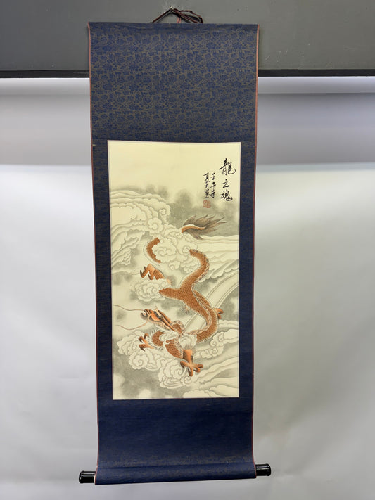 Y9900 KAKEJIKU Hanging scorll Cloud Dragon signed China antique interior decoor