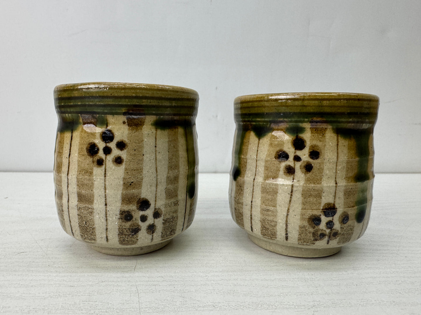 Y9901 YUNOMI Oribe-ware teacups set of 2 signed box Japan antique sencha tea cup