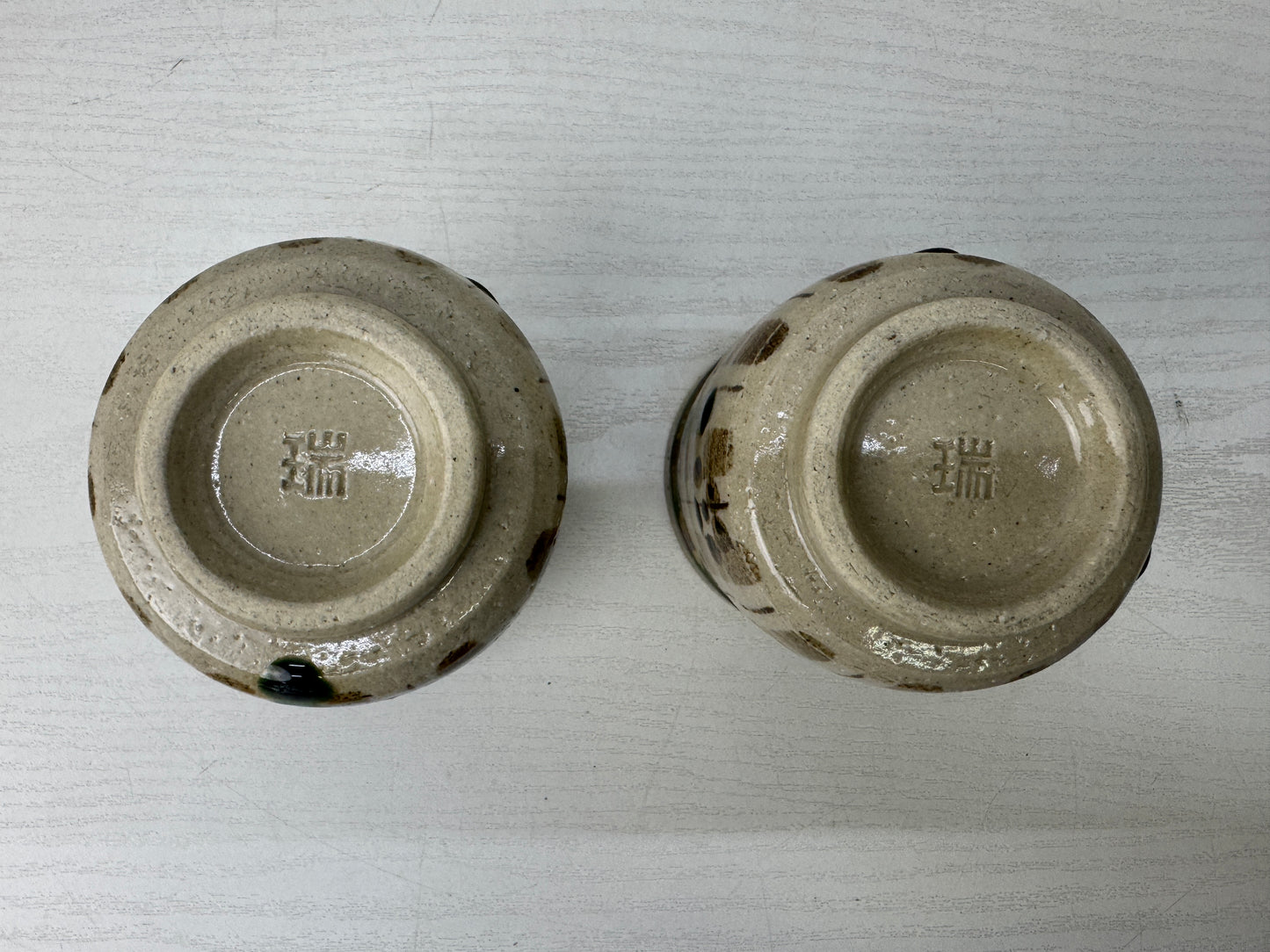 Y9901 YUNOMI Oribe-ware teacups set of 2 signed box Japan antique sencha tea cup