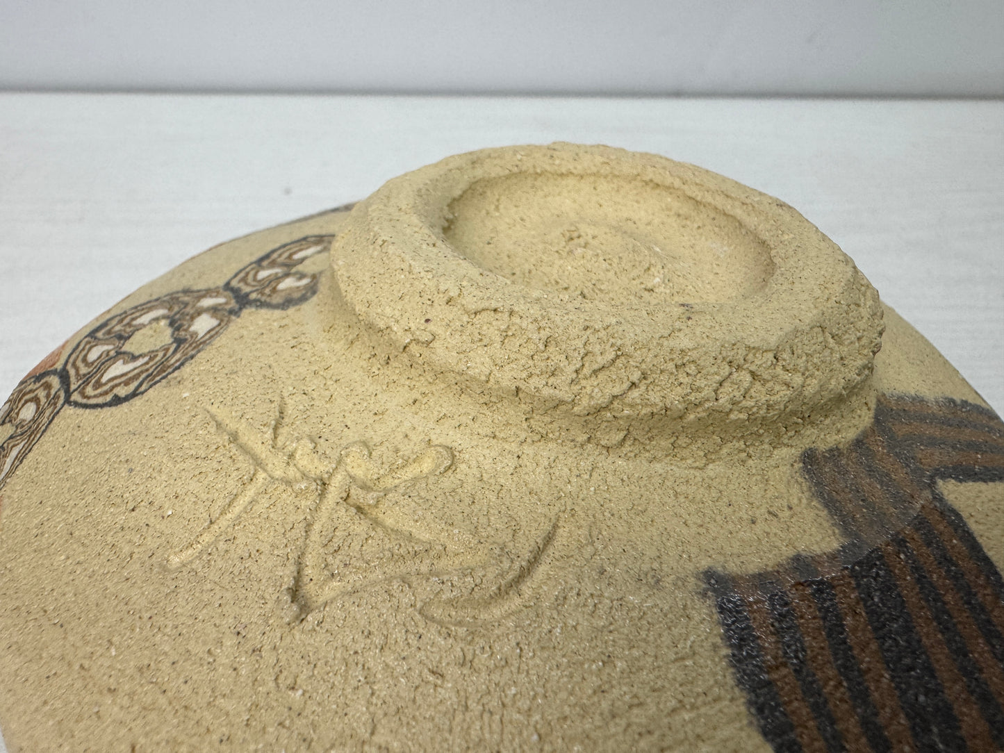 Y9905 CHAWAN Oribe-ware kneaded bowl signed box Japan antique tea ceremony cup