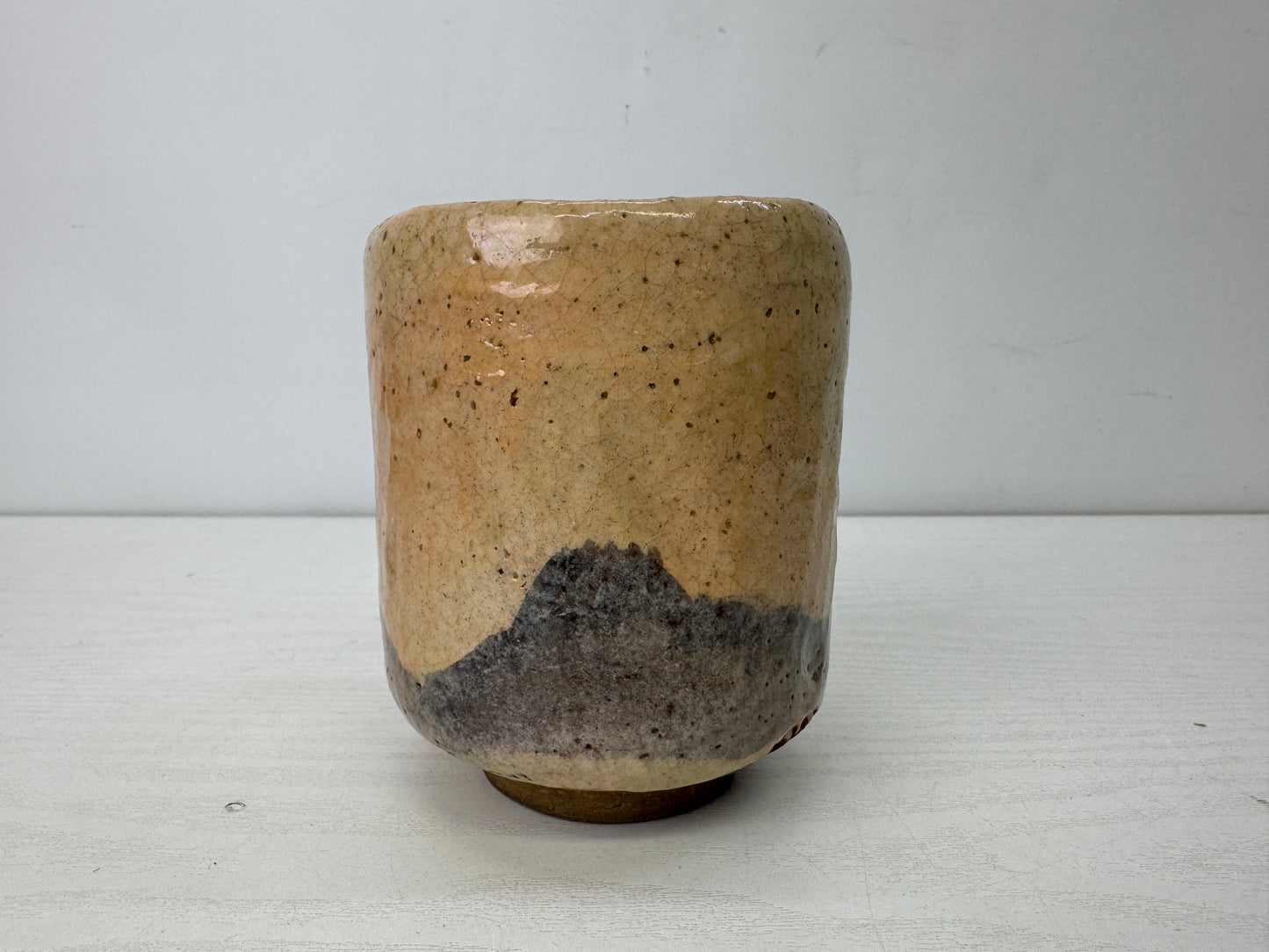 Y9907 CHAWAN Raku-ware tube bowl signed box Japan antique tea ceremony pottery