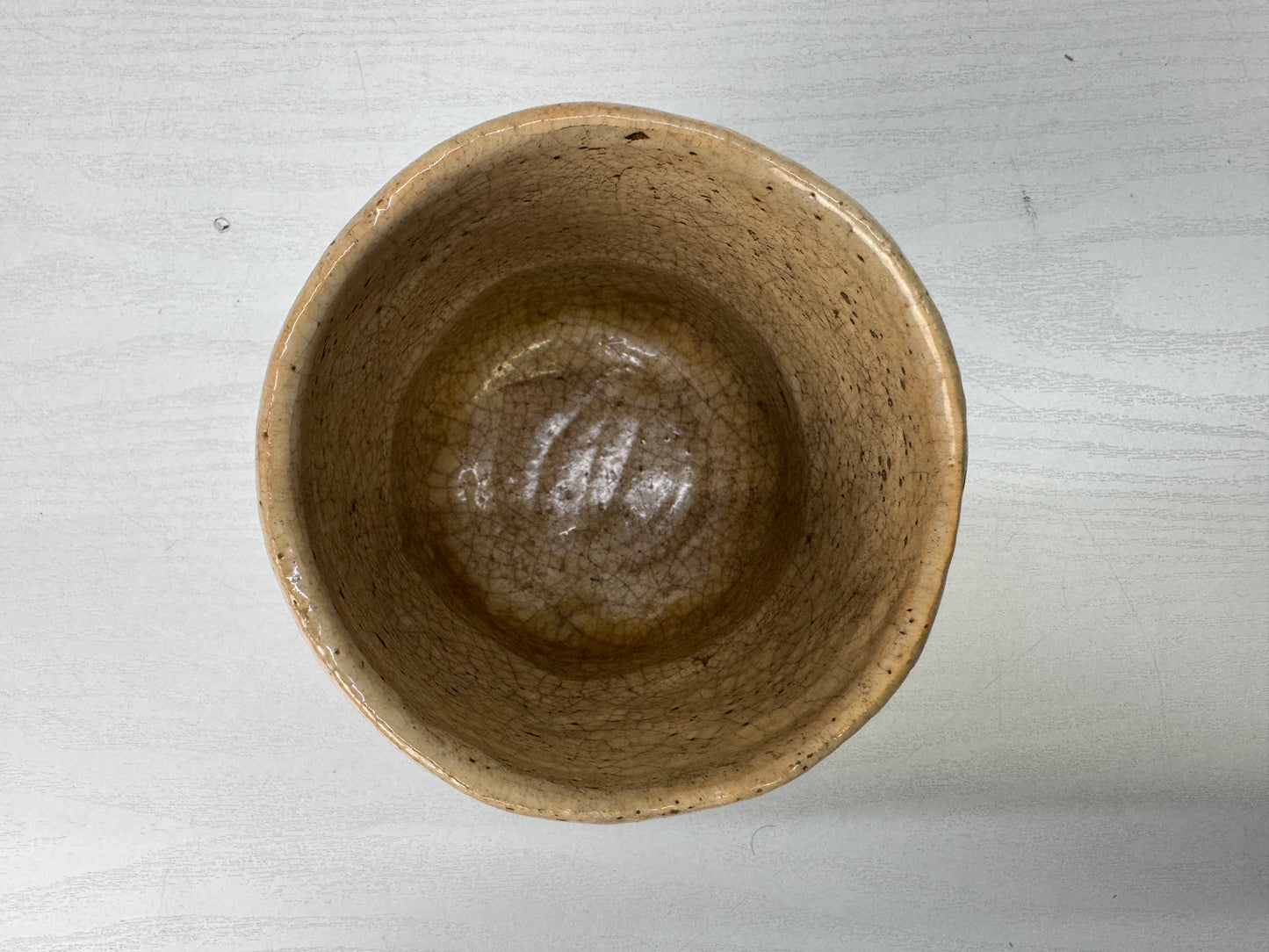 Y9907 CHAWAN Raku-ware tube bowl signed box Japan antique tea ceremony pottery