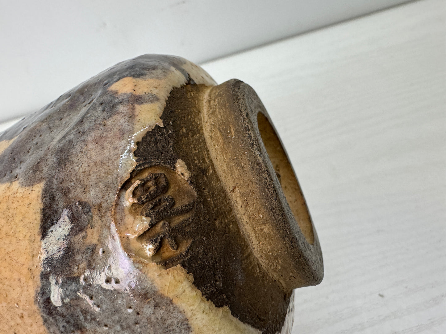 Y9907 CHAWAN Raku-ware tube bowl signed box Japan antique tea ceremony pottery