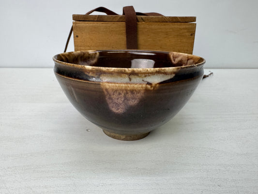 Y9909 CHAWAN Tenmoku bowl signed box Japan antique tea ceremony pottery cup