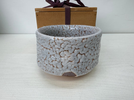 Y9911 CHAWAN Shino-ware bowl signed box Japan antique tea ceremony pottery cup