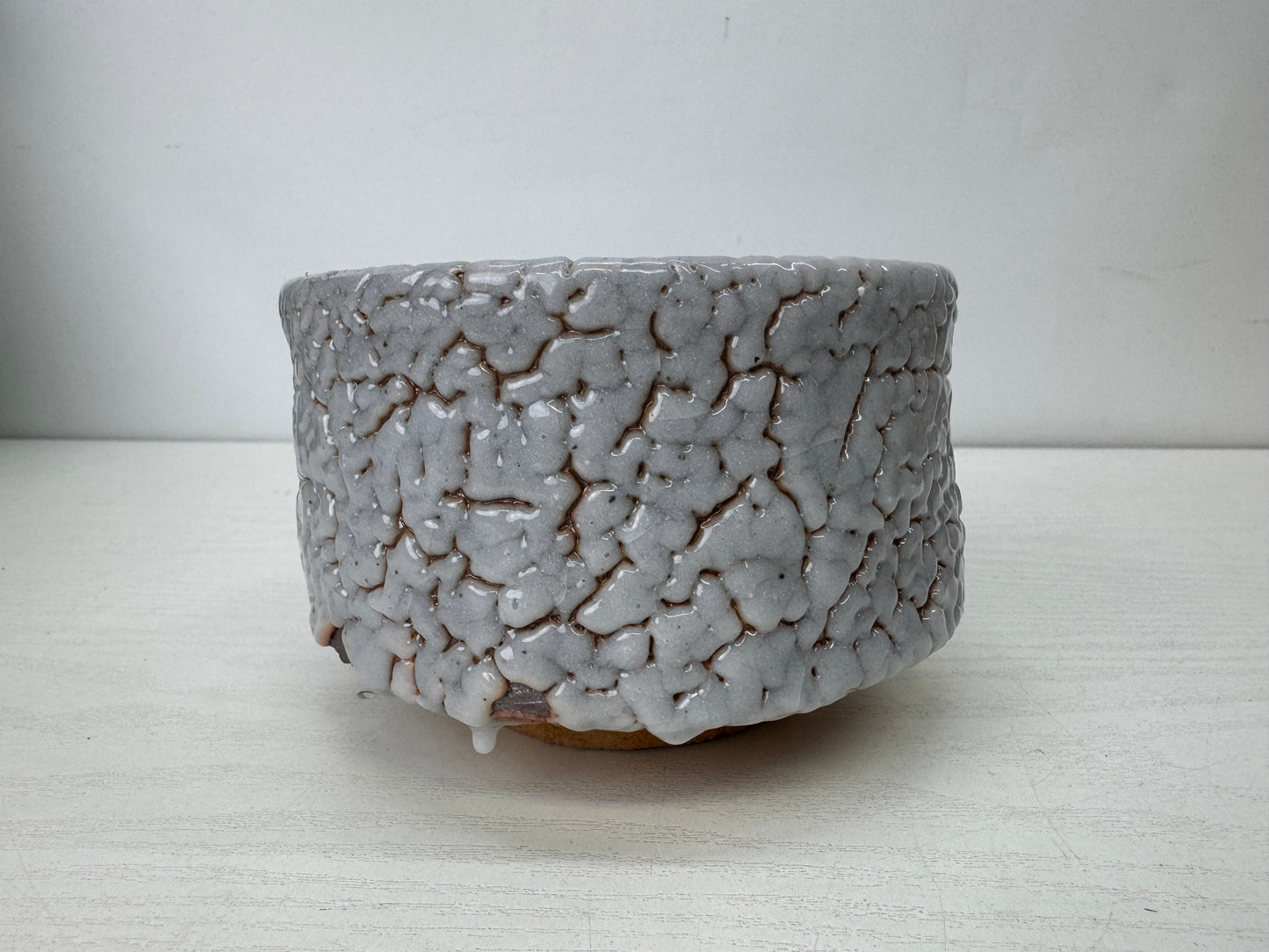 Y9911 CHAWAN Shino-ware bowl signed box Japan antique tea ceremony pottery cup