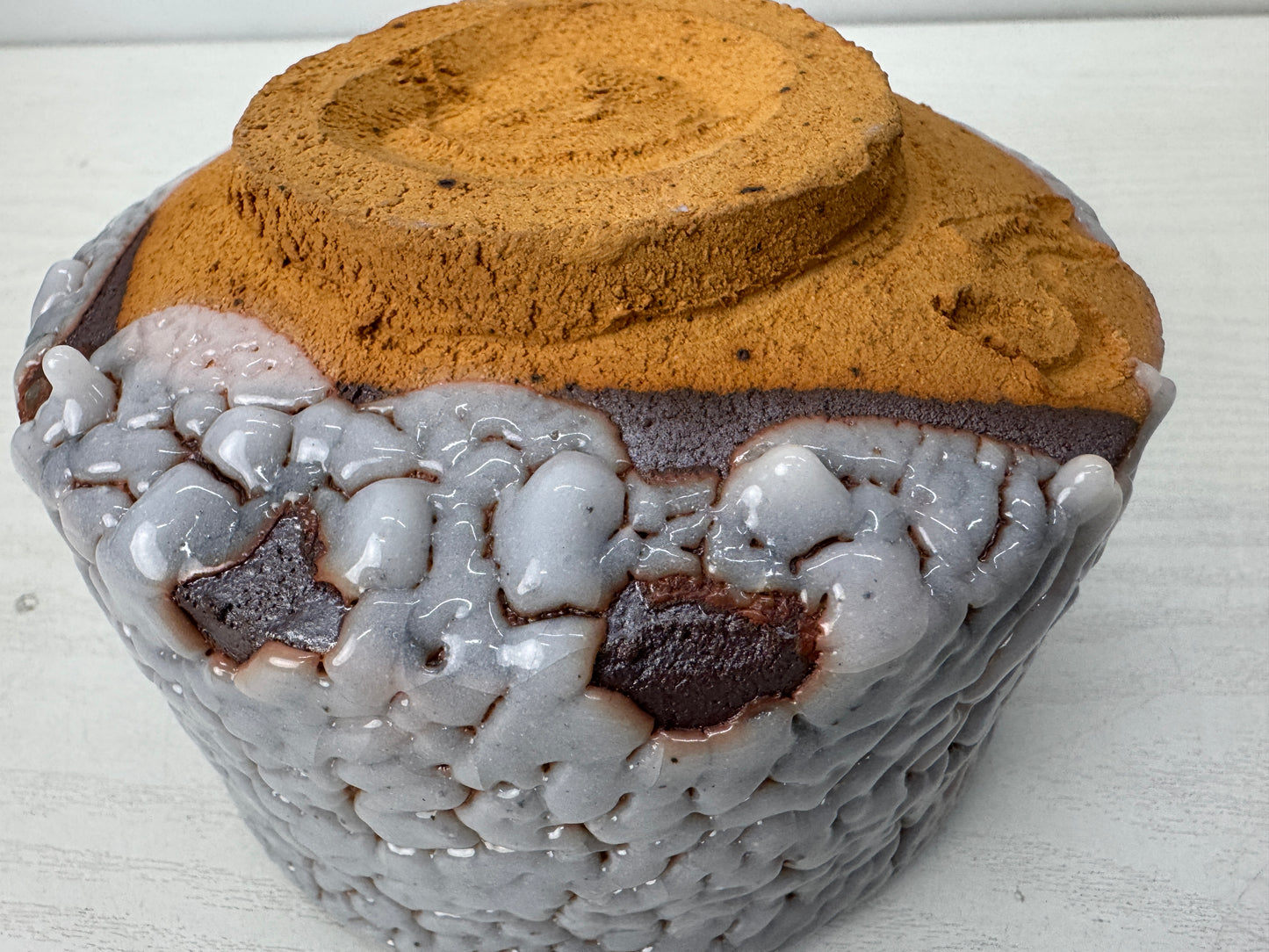 Y9911 CHAWAN Shino-ware bowl signed box Japan antique tea ceremony pottery cup