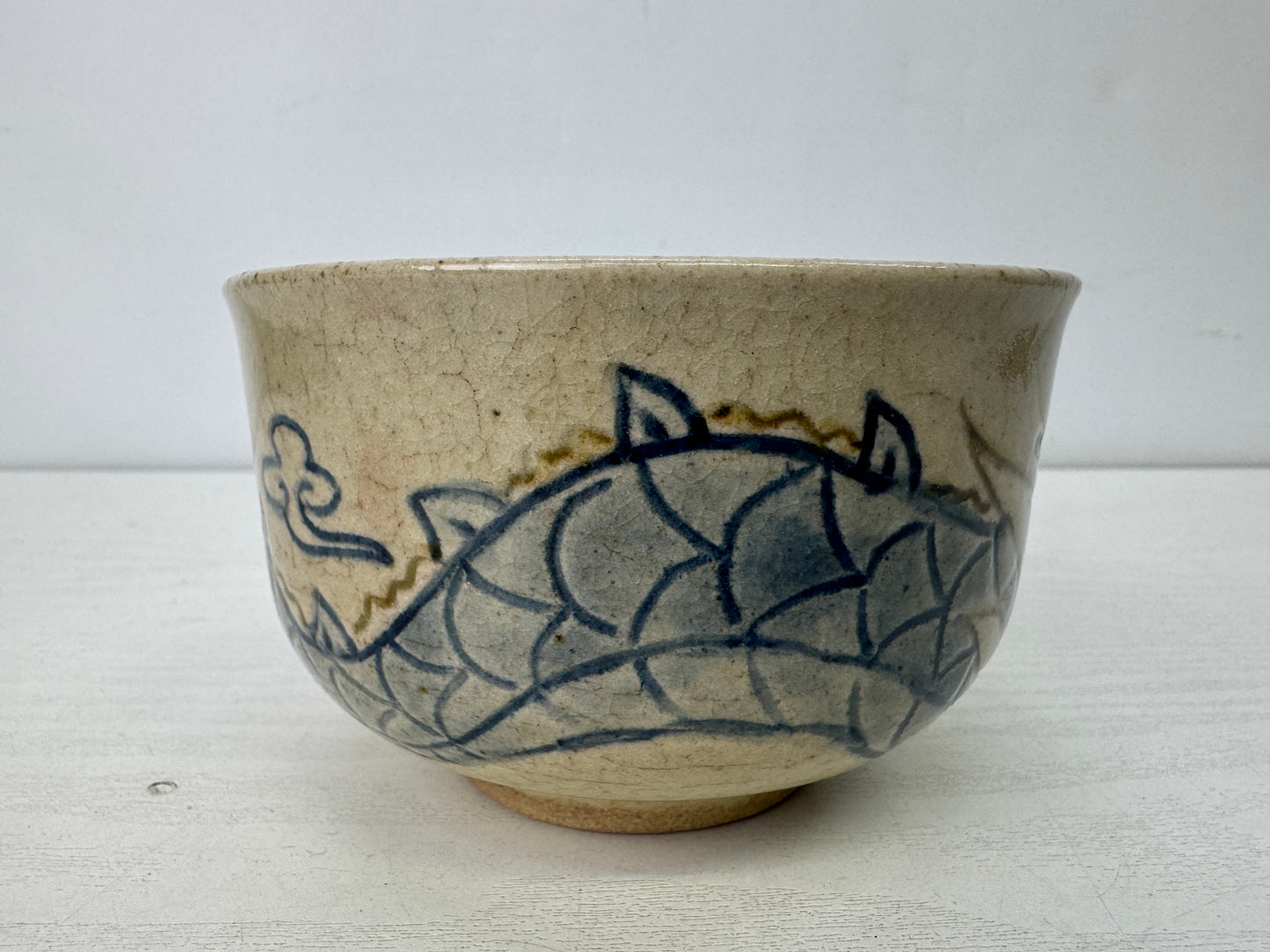 Y9914 CHAWAN Ofuke-ware Dragon bowl signed box Japan antique tea ceremony teacup