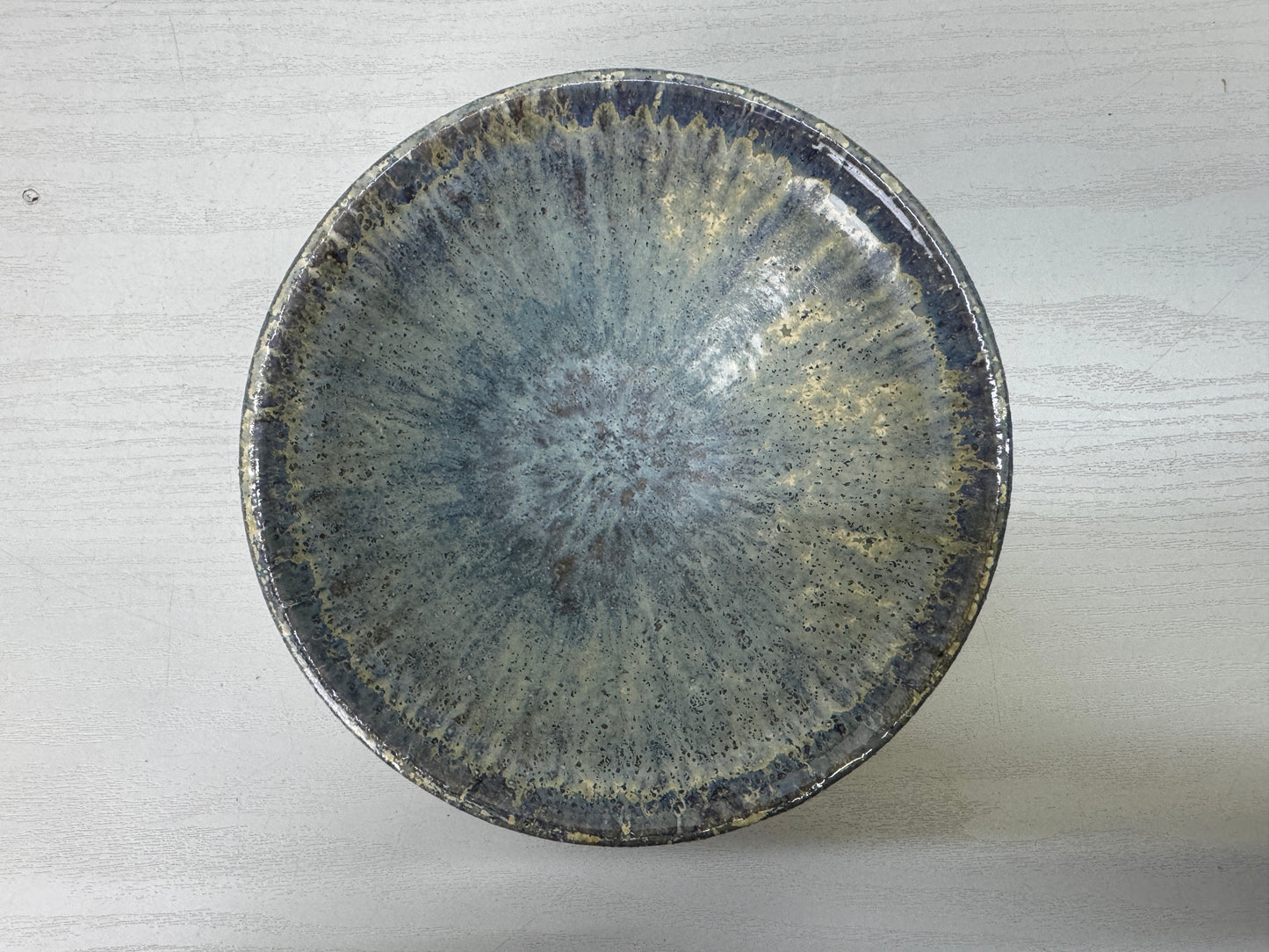 Y9915 CHAWAN Shigaraki-ware flat bowl signed box Japan antique tea ceremony cup