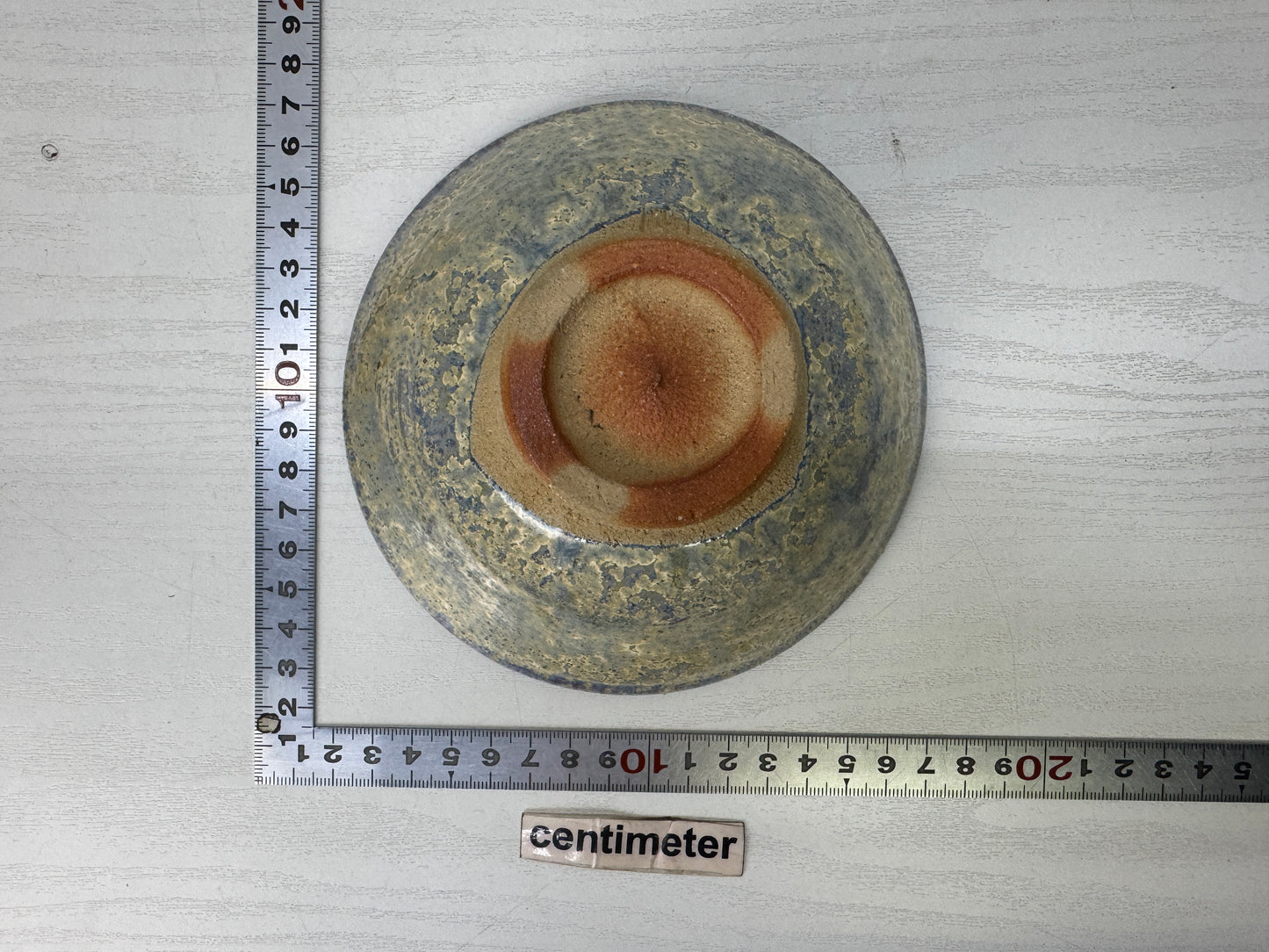 Y9915 CHAWAN Shigaraki-ware flat bowl signed box Japan antique tea ceremony cup