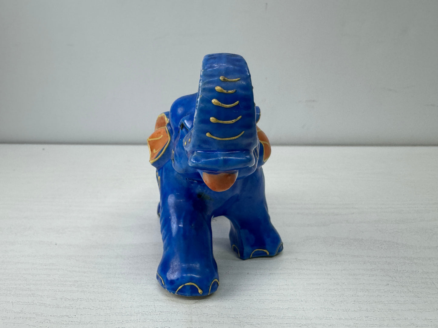 Y9918 OKIMONO Seto-ware Elephant blue color painting Japan antique interior