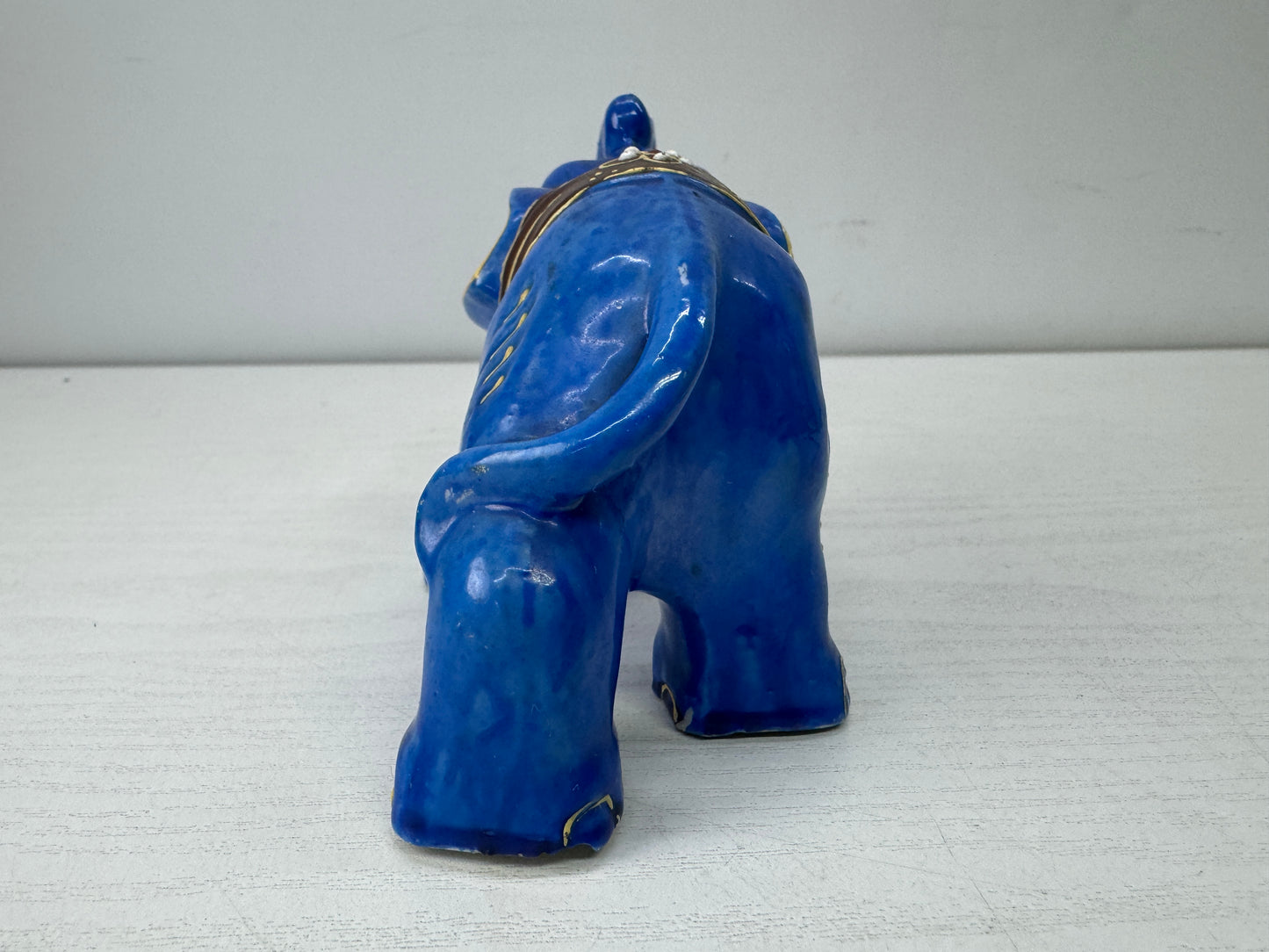 Y9918 OKIMONO Seto-ware Elephant blue color painting Japan antique interior