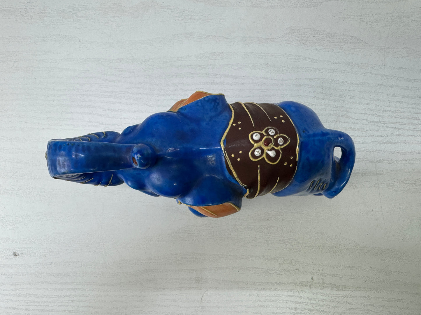 Y9918 OKIMONO Seto-ware Elephant blue color painting Japan antique interior