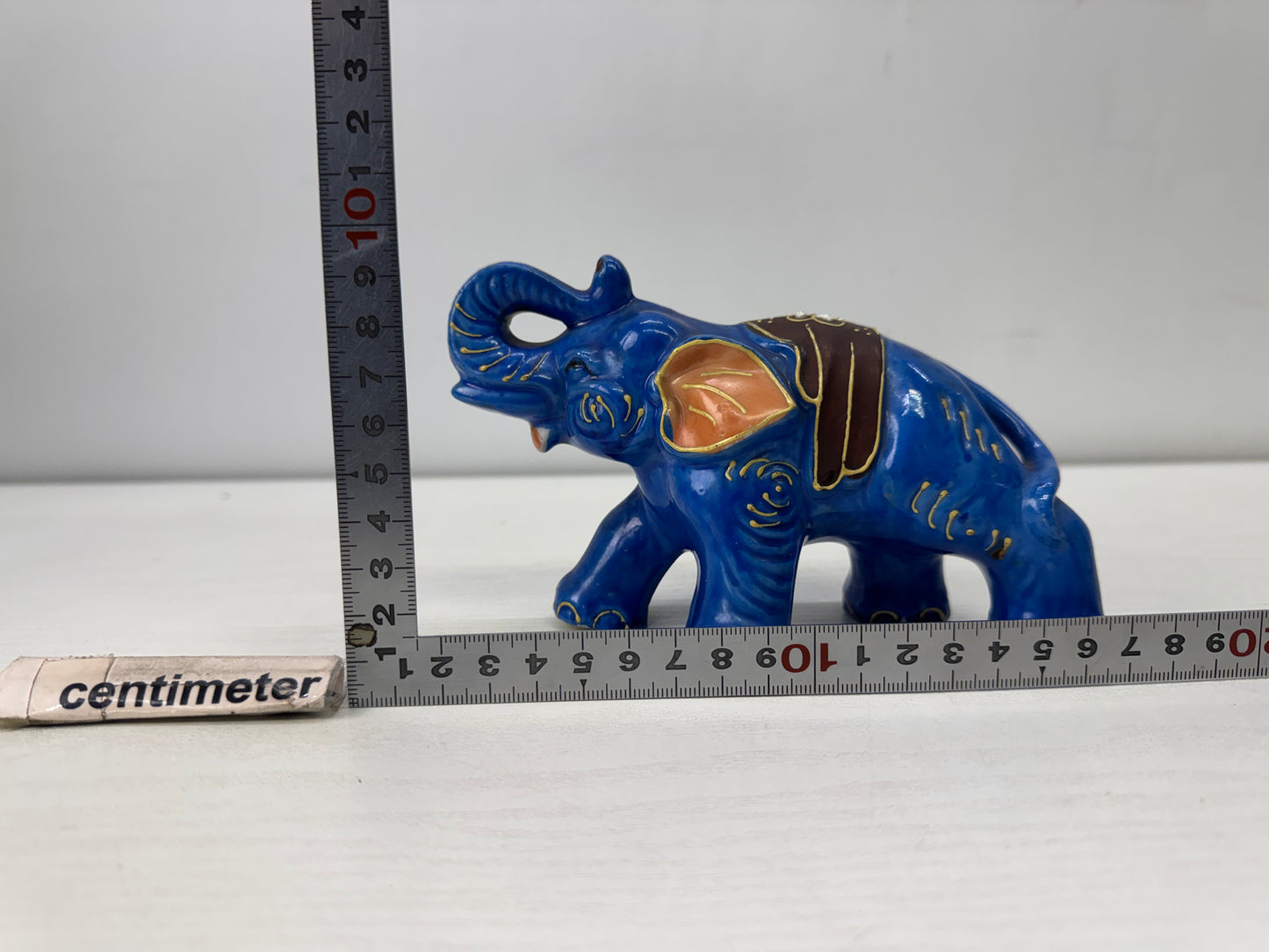 Y9918 OKIMONO Seto-ware Elephant blue color painting Japan antique interior