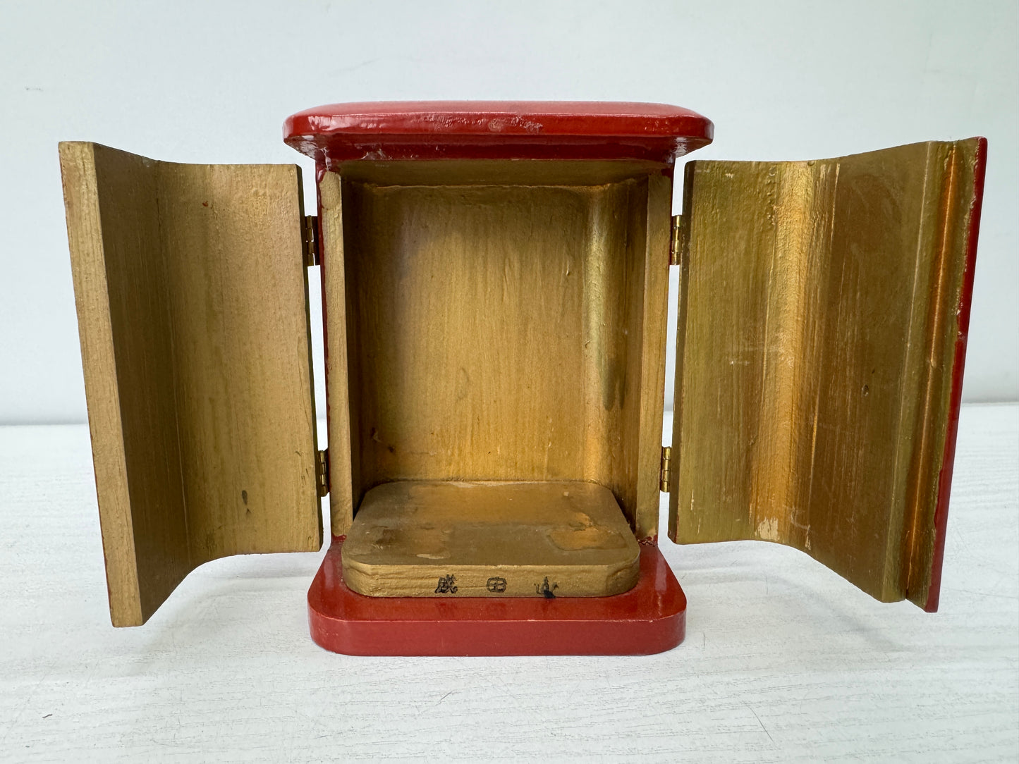 Y9922 STATUE small metal Fudo Sanzonzo Acala Triad shrine Japan antique Buddhism