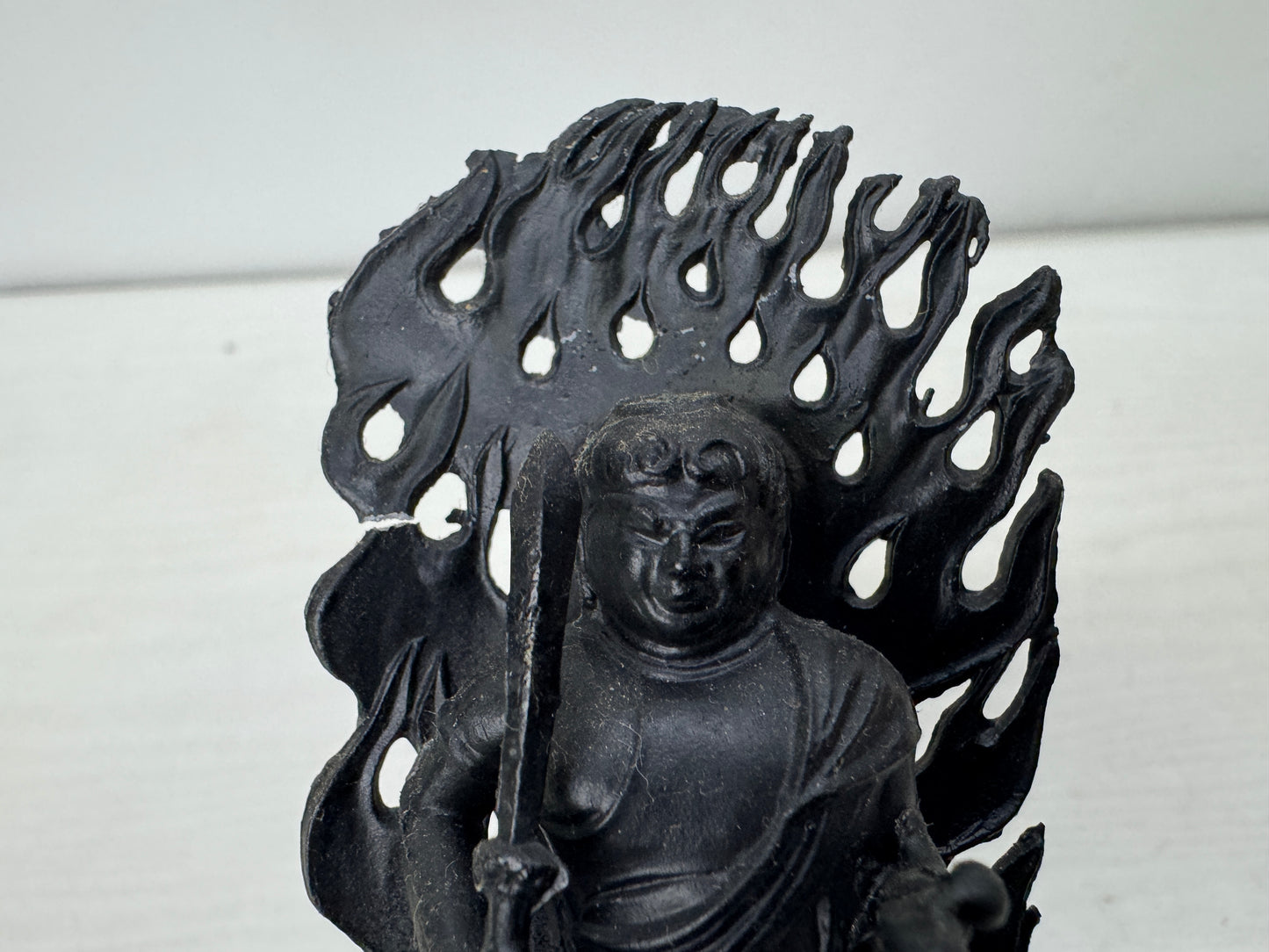 Y9922 STATUE small metal Fudo Sanzonzo Acala Triad shrine Japan antique Buddhism