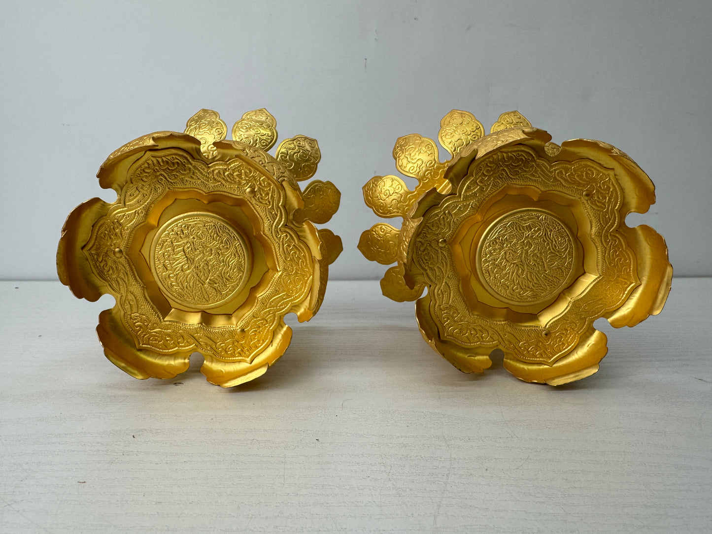 Y9923 TOUROU small golden Hanging lantern pair Japan antique interior lighting