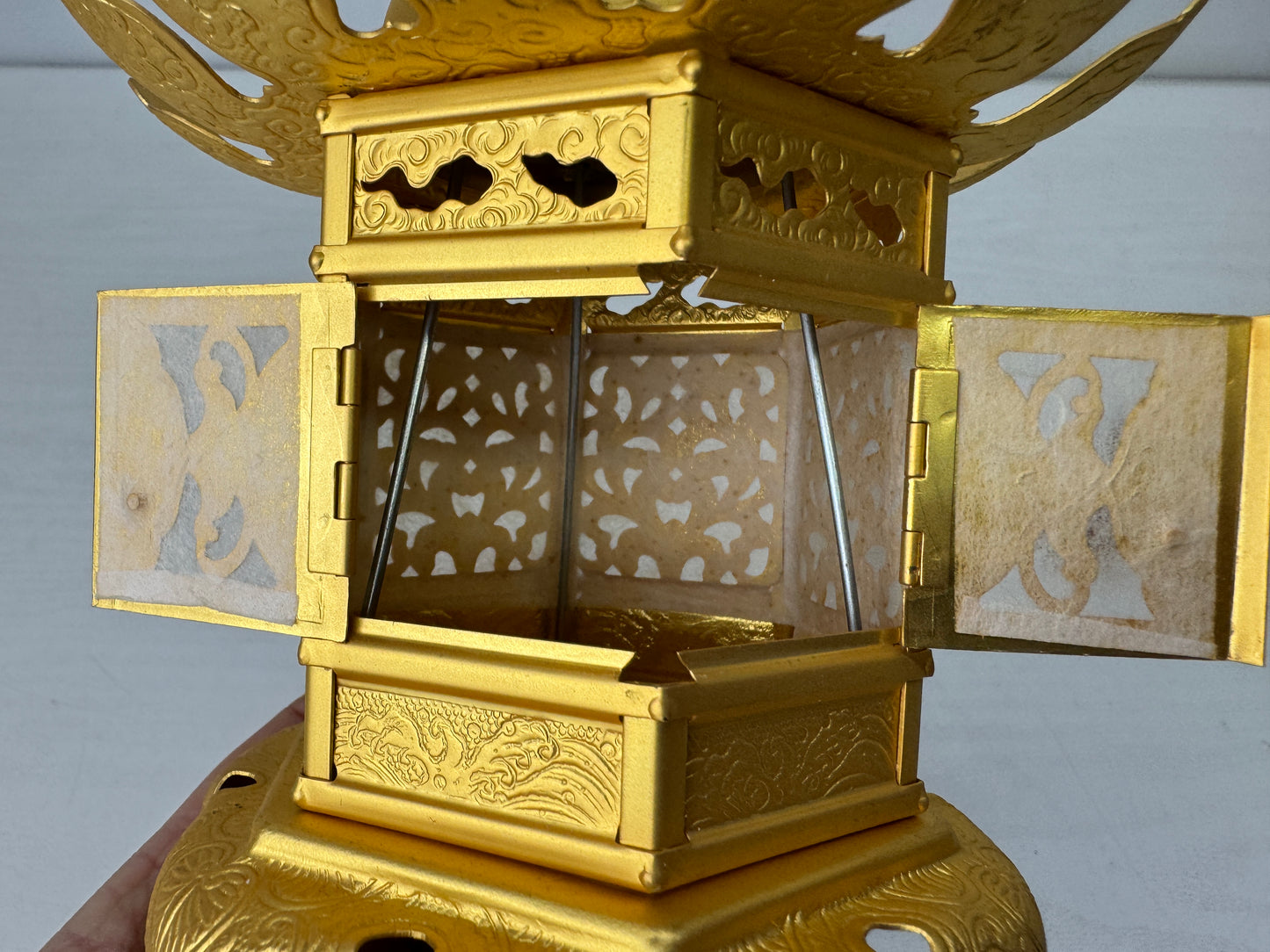 Y9923 TOUROU small golden Hanging lantern pair Japan antique interior lighting