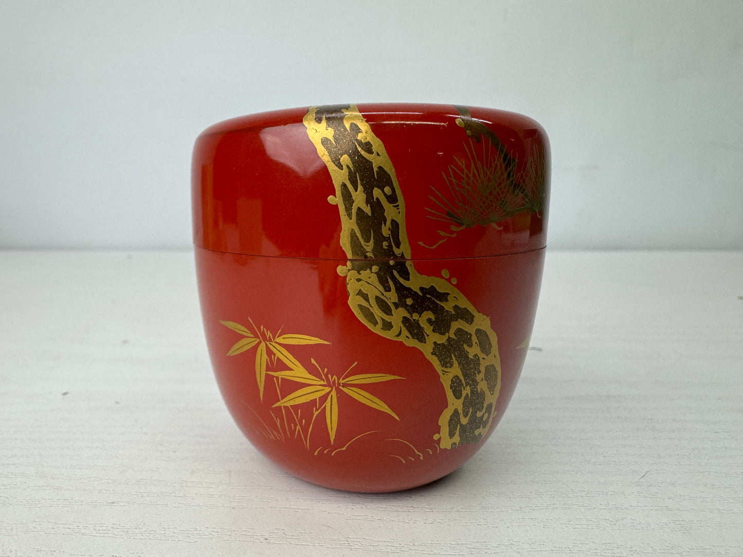 Y9927 TEA CADDY Makie Natsume pine signed box Japan antique matcha container