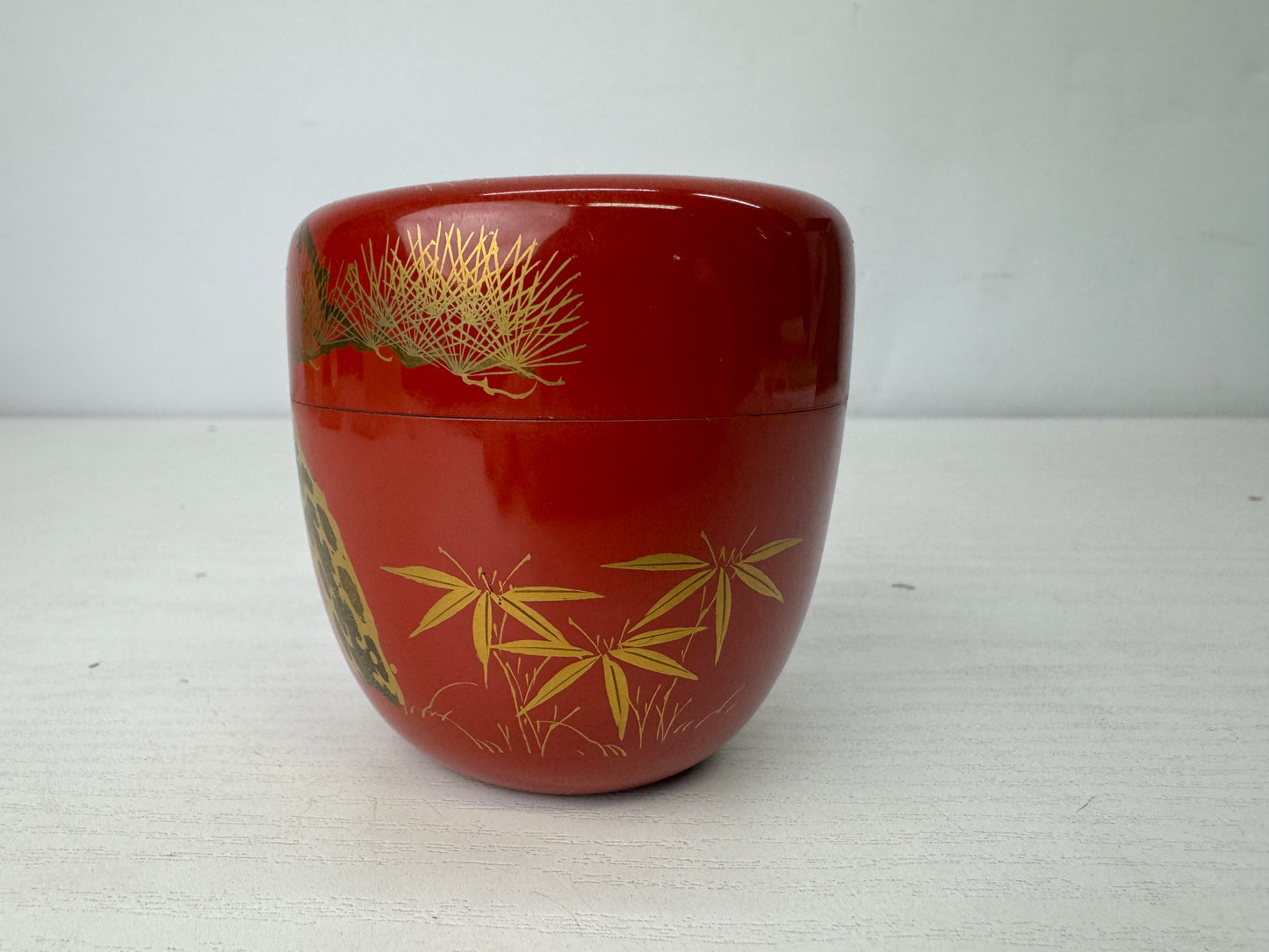 Y9927 TEA CADDY Makie Natsume pine signed box Japan antique matcha container