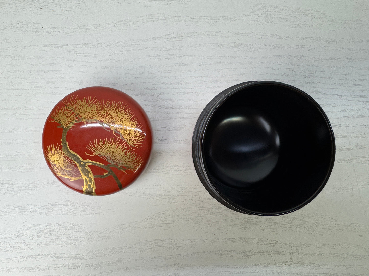 Y9927 TEA CADDY Makie Natsume pine signed box Japan antique matcha container