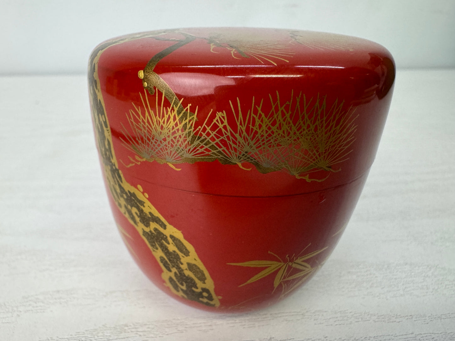 Y9927 TEA CADDY Makie Natsume pine signed box Japan antique matcha container