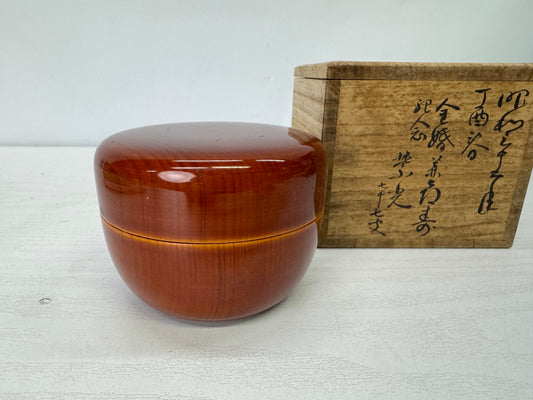 Y9928 TEA CADDY Shunkei lacquer Natsume signed box Japan antique container