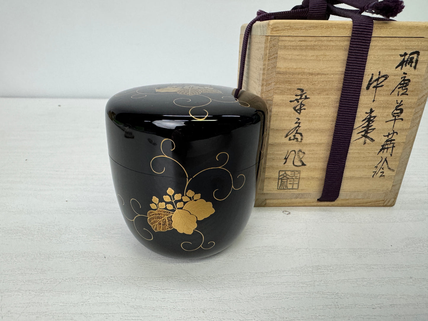 Y9929 TEA CADDY Makie Natsume signed box Japan antique matcha container case