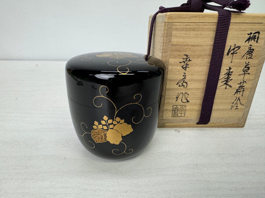 Y9929 TEA CADDY Makie Natsume signed box Japan antique matcha container case