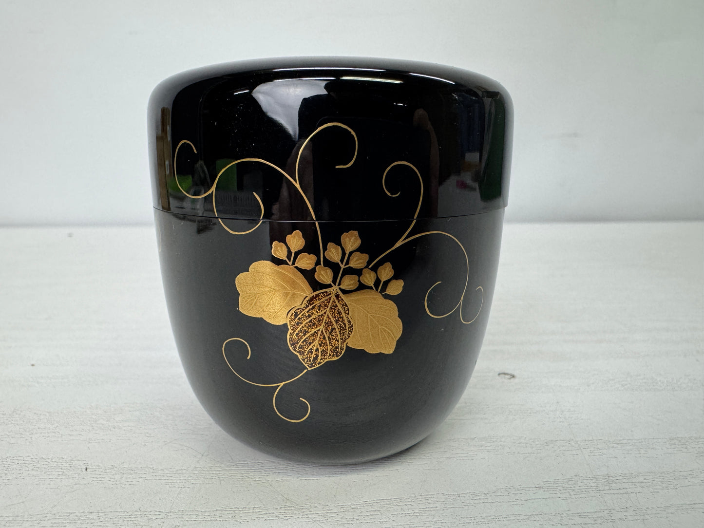 Y9929 TEA CADDY Makie Natsume signed box Japan antique matcha container case