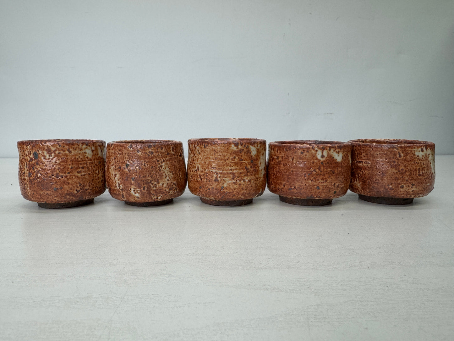 Y9931 CHAWAN Shino-ware sake cup set of 5 signed box Japan antique tableware